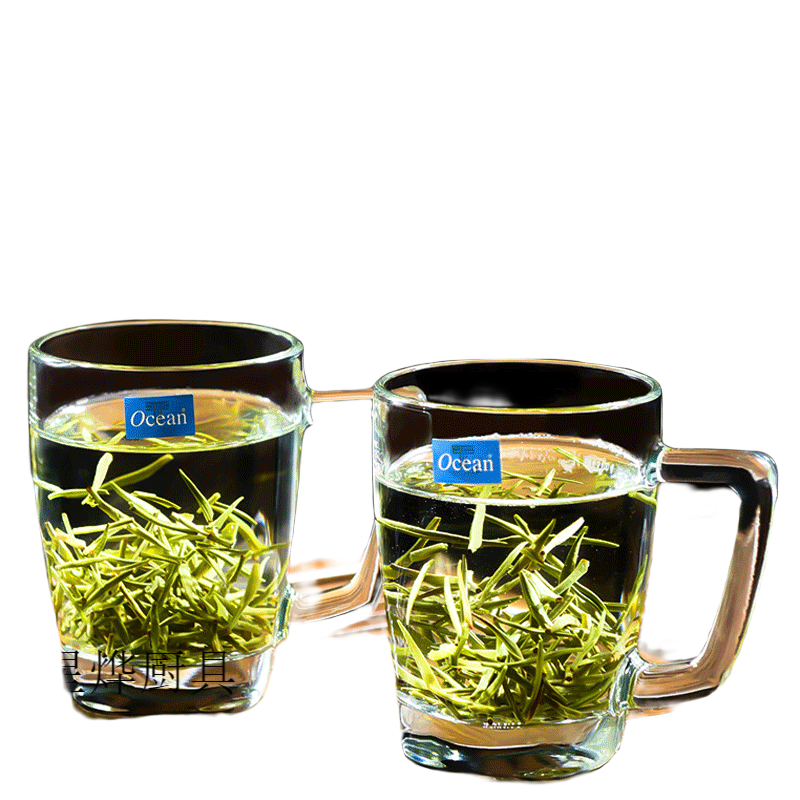 Ocean 進(jìn)口玻璃茶杯耐熱帶把泡茶杯家用待客水杯加厚大容量喝綠茶杯 利歐把杯320ml【兩只】