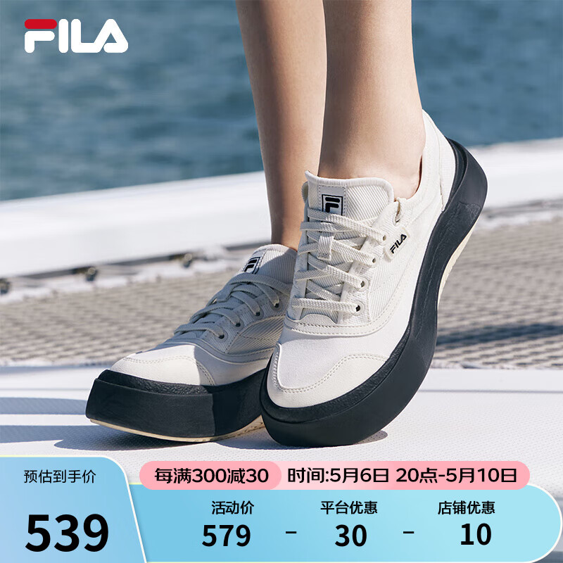 斐乐（FILA）官方女鞋水母鞋帆布鞋2024夏新款时尚复古休闲鞋 豆腐白-TA 36