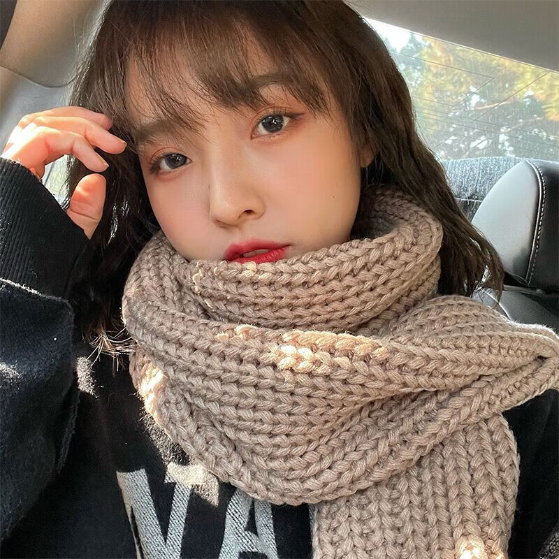 鑫铎粗针织围巾女秋冬季韩版百搭日系冬天保暖长款纯色手工毛线围脖男