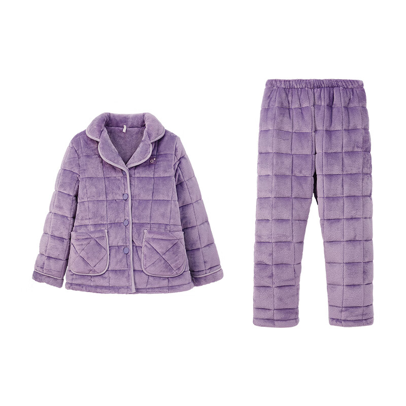 安之伴冬季情侣睡衣【三层珊瑚绒夹棉加厚 保暖防静电】休闲家居服套装 薰衣草紫(珊瑚绒锁温超柔软) L