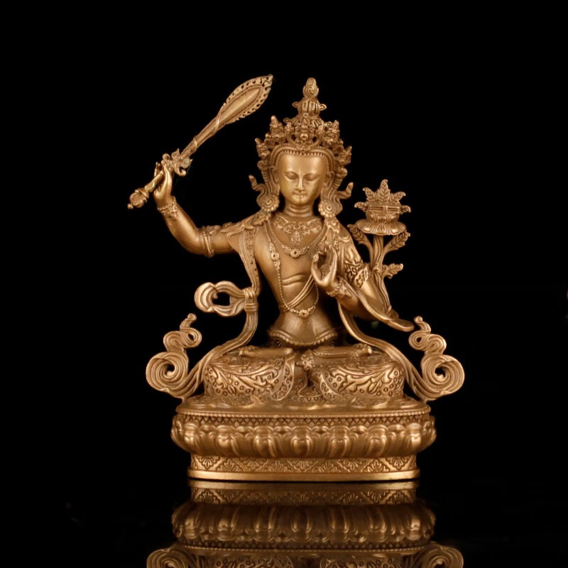 聚玄轩(juxuanxuan)紫铜举剑文殊菩萨佛像工艺品随身本命佛像家居办公