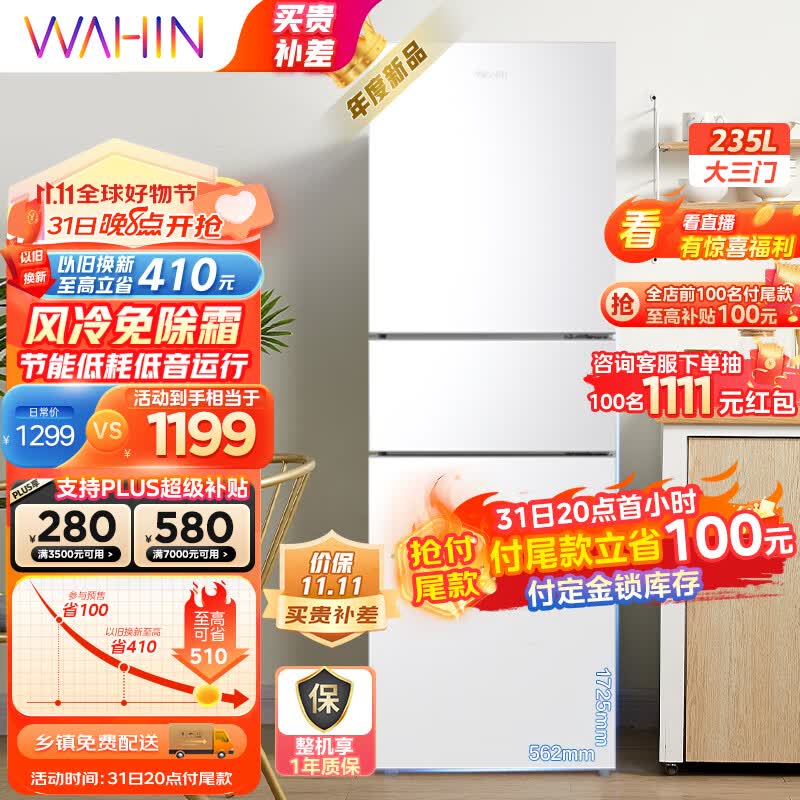华凌246三门家用风冷免除霜无霜白色冰箱 净味低音节能多门冰箱小型家用冰箱 小冰箱 电冰箱HR-246WT属于什么档次？