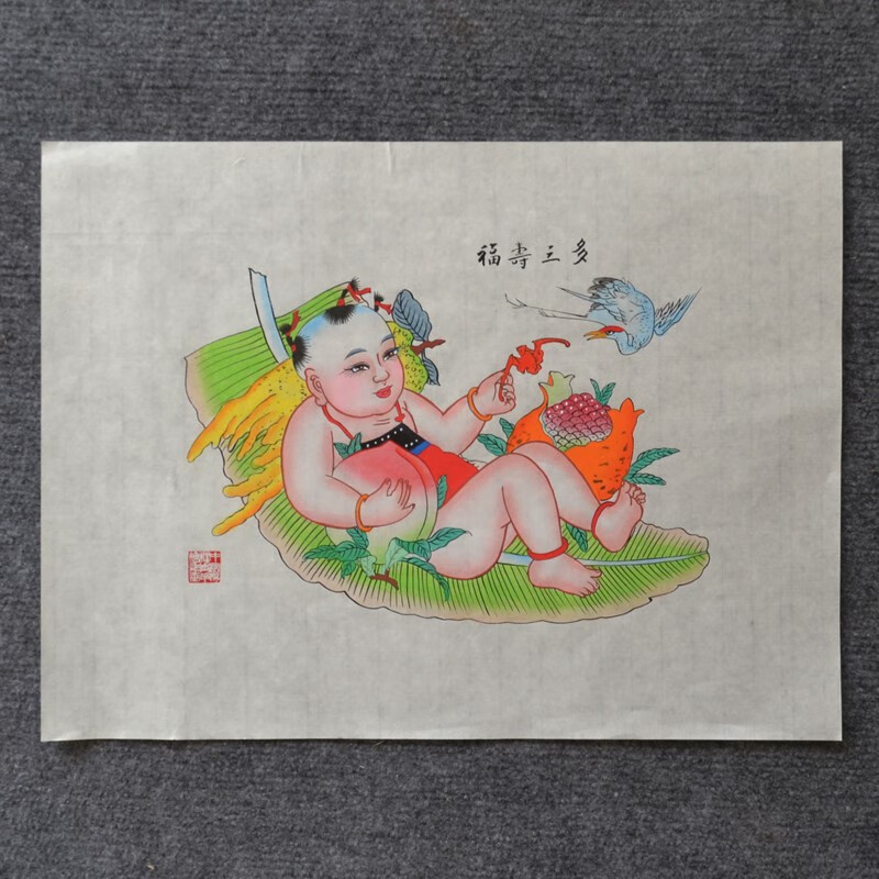 阿马福云杨柳青年画手绘正宗杨柳青年画娃娃|连年有余|宣纸手绘|连生