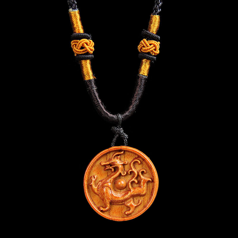 岱宝阁桃木五行四神兽木雕吊坠朱雀玄武青龙白虎项链饰品 青龙木