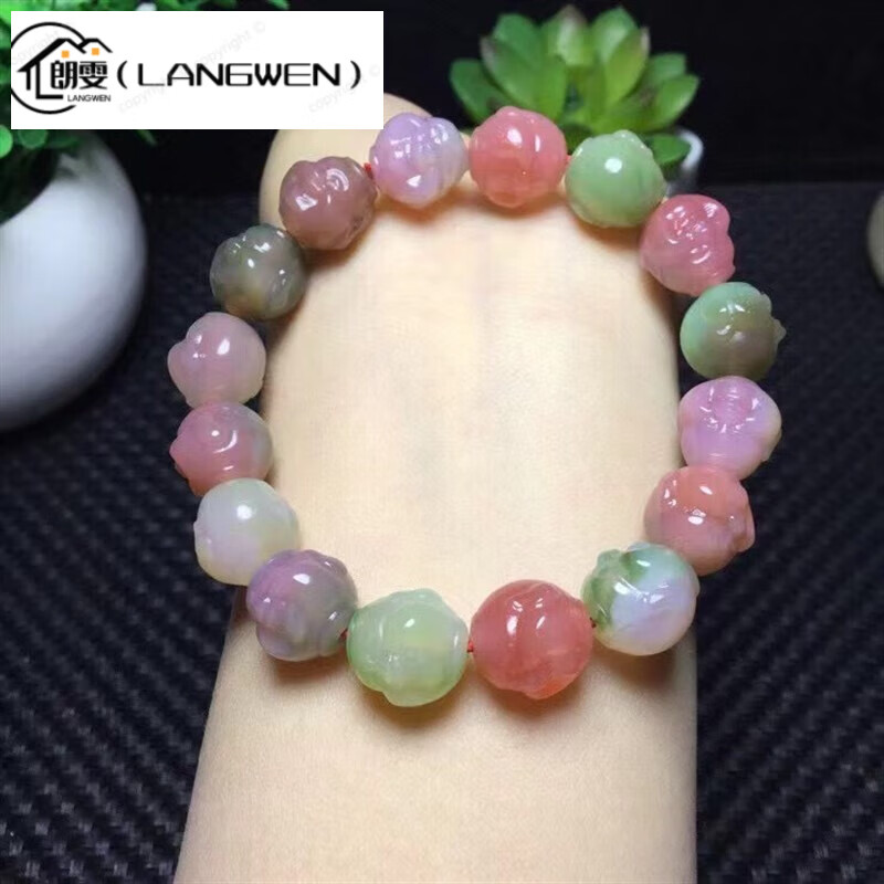 兴颖a盐源玛瑙手链老矿雕刻佛头单圈手串男女款七彩糖果色饰品满肉 规