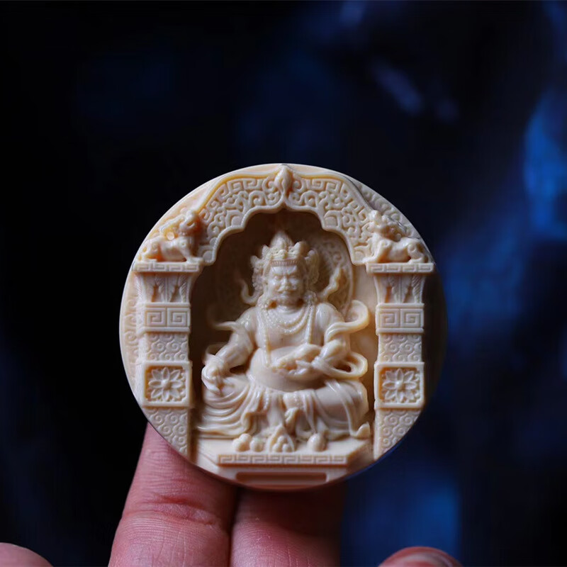 祥源昌猛犸象牙黄财神吊坠圆牌手工雕项坠挂件男女款玩文收藏厂家批