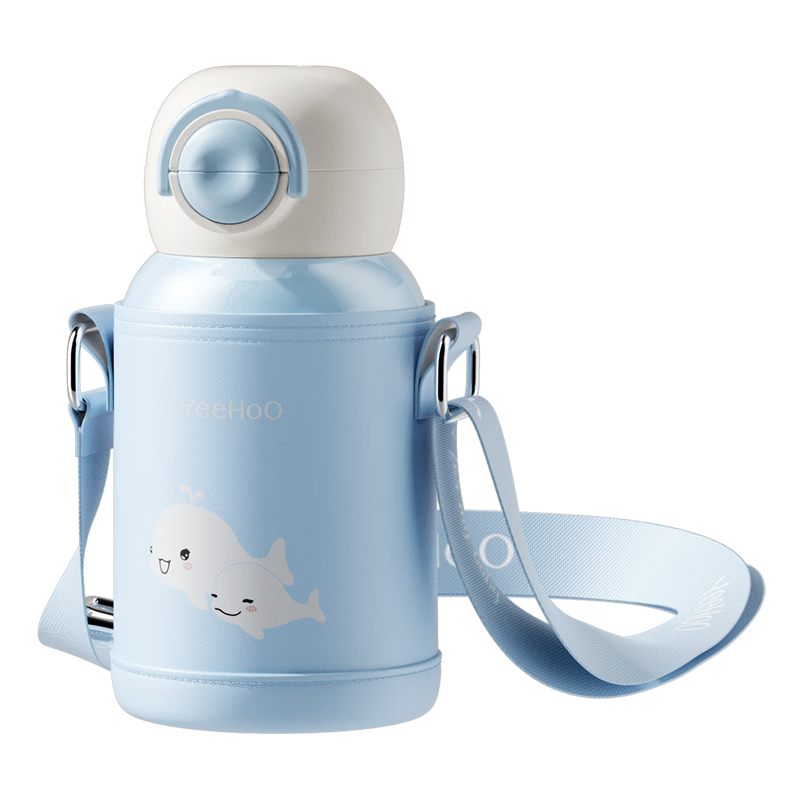 英氏(YEEHOO)保溫杯兒童水杯寶寶保溫杯水杯316不銹鋼保溫杯吸管杯水壺-藍(lán)色