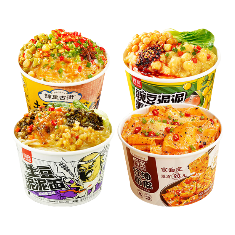 阿寬土豆泥泥拌面紅油面皮方便速食泡面4桶組合裝484g 非油炸零食免煮