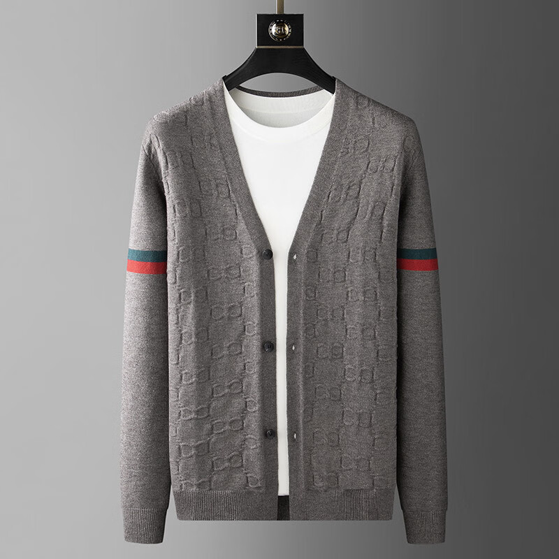 品质针织开衫男士外套新款外穿提花纹理撞色莫代尔毛衣男 2 m260雾灰