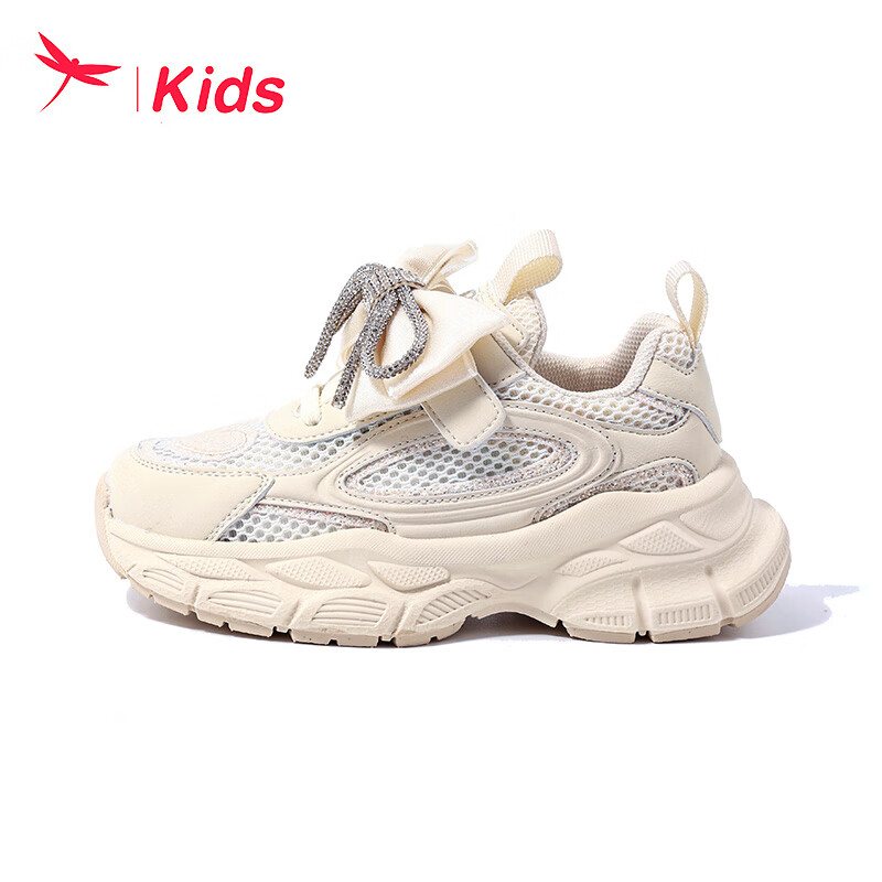 红蜻蜓儿童24夏新款运动鞋女童时尚百搭运动鞋休闲跑步鞋 米色 26码