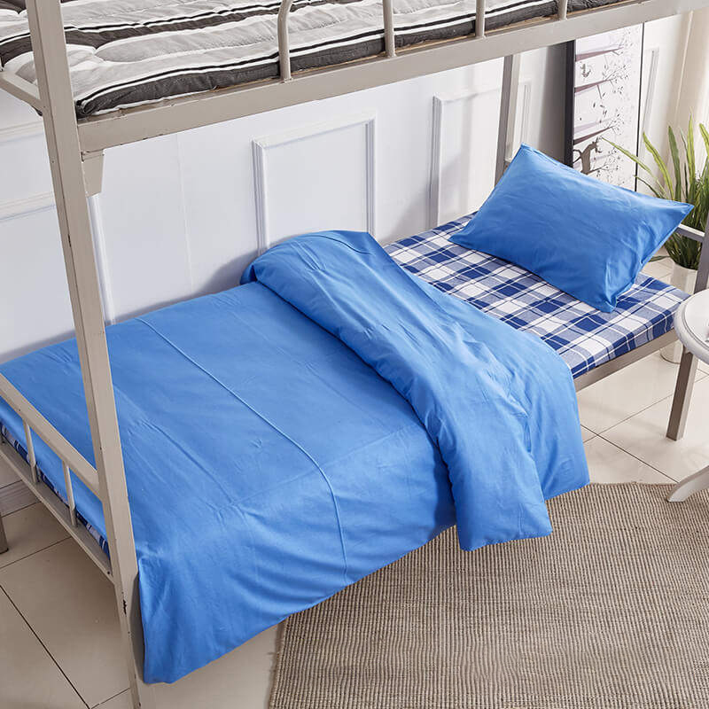 湖蓝色被罩被单套装寝室床上用品 靠蓝色被套 蓝白格床单 靠蓝枕套