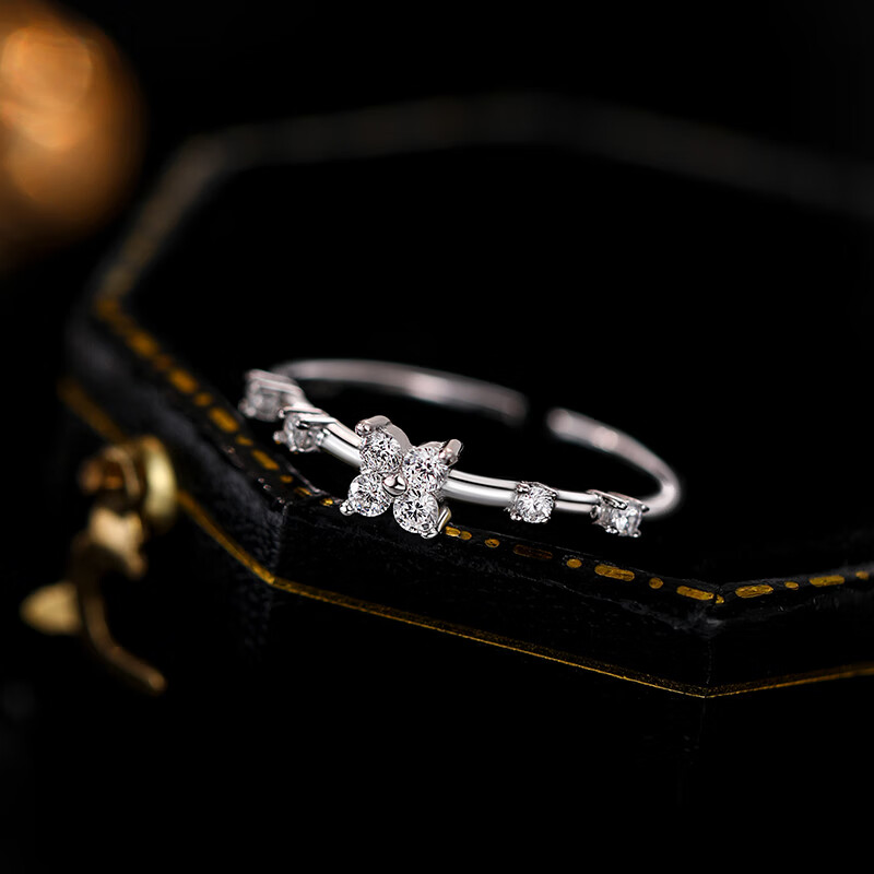 老银匠999纯银四叶草戒指女小众轻奢开口戒设计感食指戒 999银四叶草戒指 开口可调节