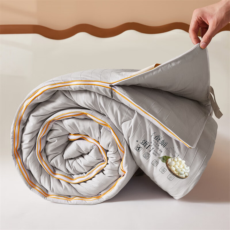 水星系列家纺正品蚕丝被100桑蚕丝被子被芯冬被结婚子母被二合一春秋被夏凉被  时尚灰-100桑蚕丝被 220X2404+8斤拉链款子母被