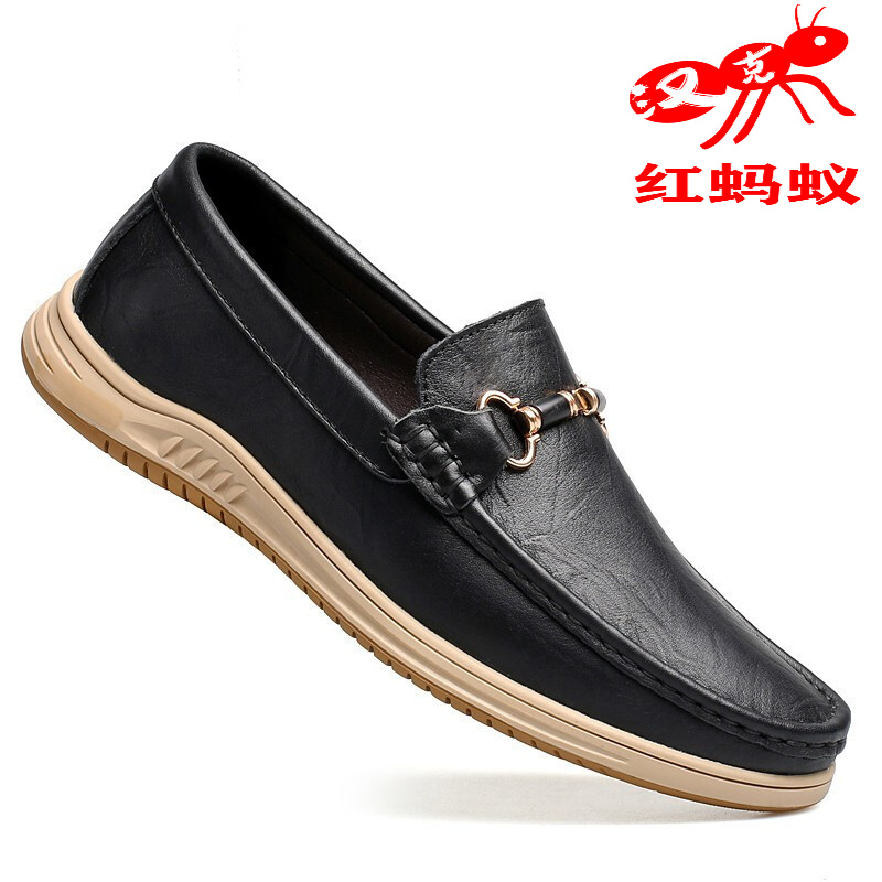 红蚂蚁男鞋真皮休闲乐福鞋头层牛皮软底防滑豆豆鞋百搭男士开车鞋子男