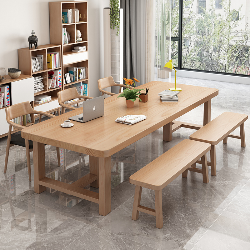 客厅实木书桌椅组合长条学习桌北欧现代家用简约书房轻奢创意设计办公
