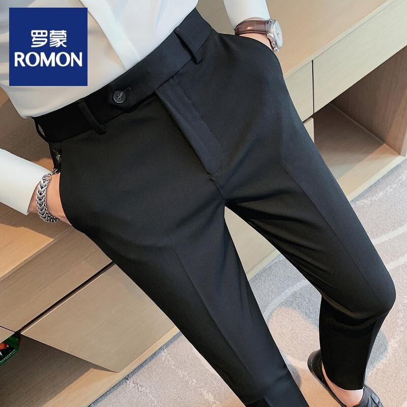 罗蒙【品质男装】裤子男秋冬季那不勒斯休闲西裤感商务正装刺绣西装裤