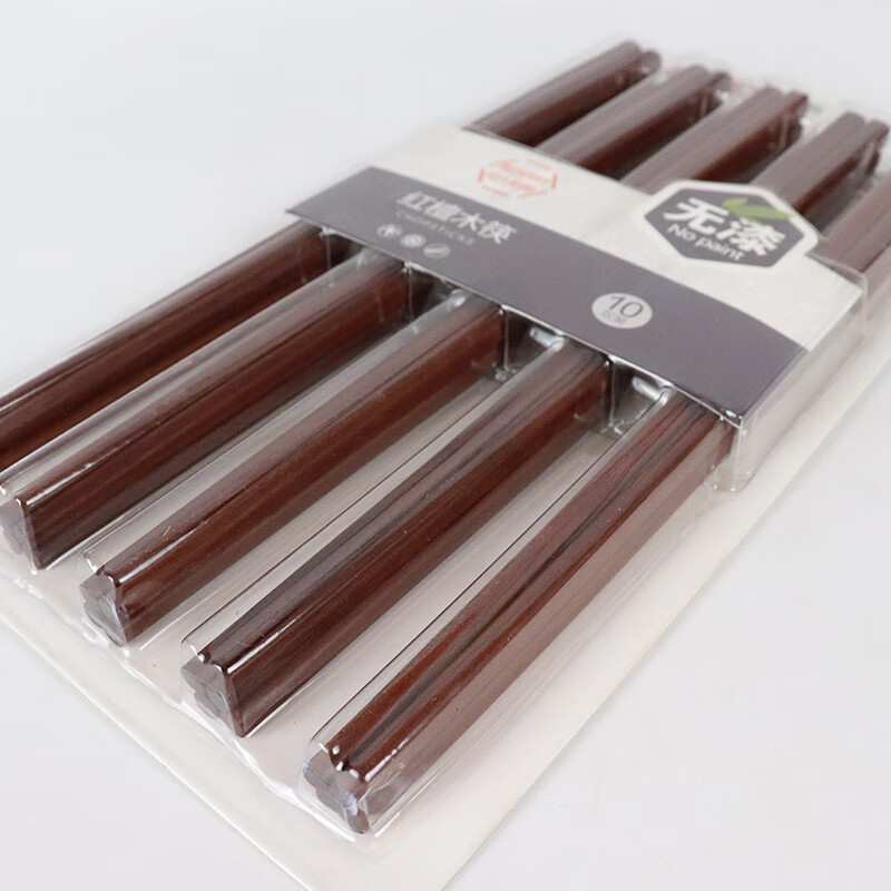 味老大家用10双装天然木材自然木种无漆耐腐蚀24.5*0.8*0.45cm红檀木筷