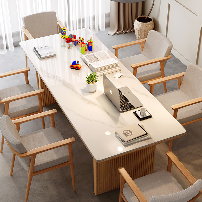 宏先生岩板餐桌去客厅化大长饭桌轻奢现代休闲桌原木奶油风设计大理石