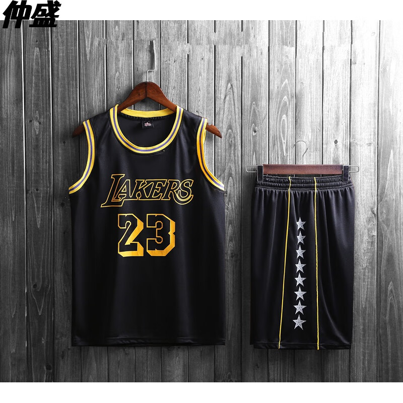 球衣24号湖人詹姆斯球衣23号欧文队服男儿童篮球服 詹姆斯23号黑色 l