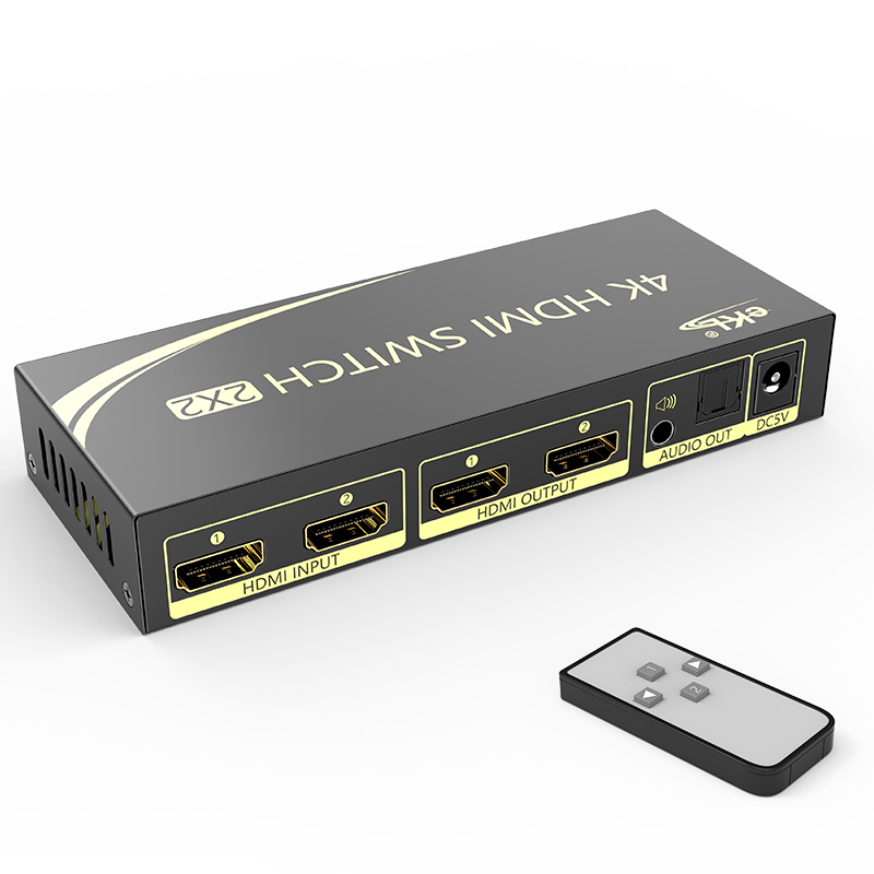 eKL-212H HDMI切换器2进2出 hdmi2.0分配器切换器二进二出 支持4K带音频分离 HDR电脑机顶盒电视显示器带遥控100026169312