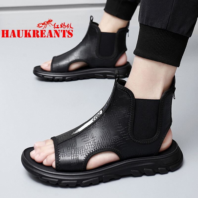 汉克红蚂蚁真皮凉鞋男夏季新款镂空透气百搭舒适商务休闲罗马男鞋子超