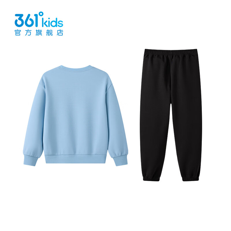 361°童装男童长袖针织套装儿童百搭年春秋新款女童圆领运动套装 瑞拉蓝/经典黑 170 cm