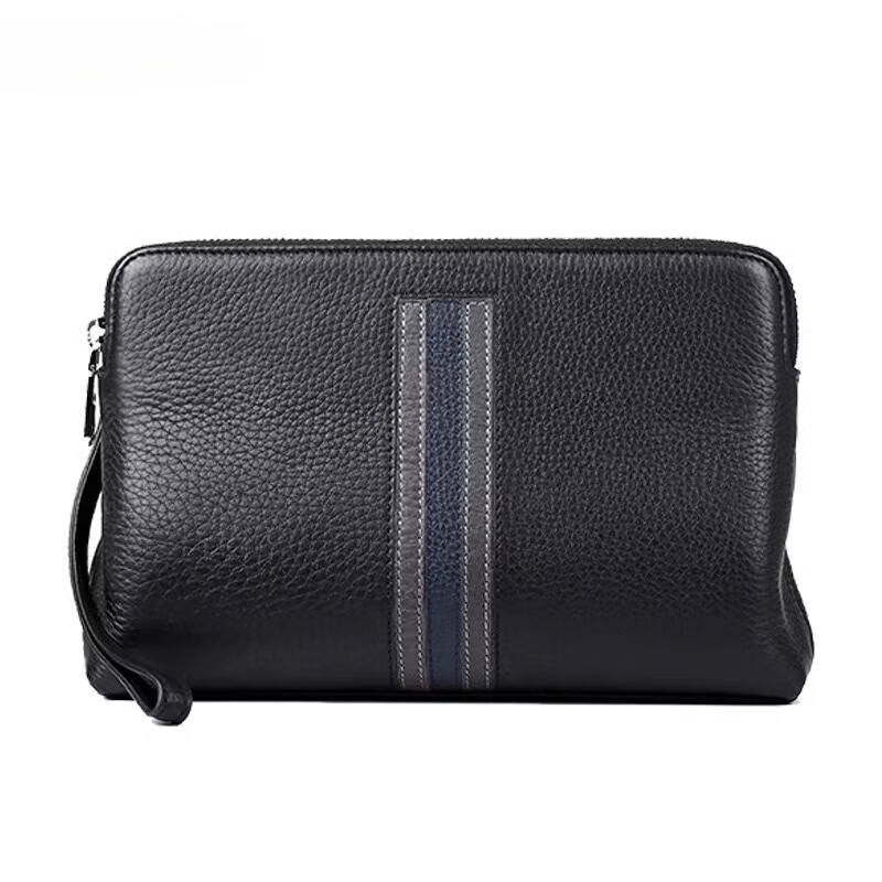 clolv kiss2024新款男士真皮商务休闲条纹轻奢大容量夹包手机包手挽包