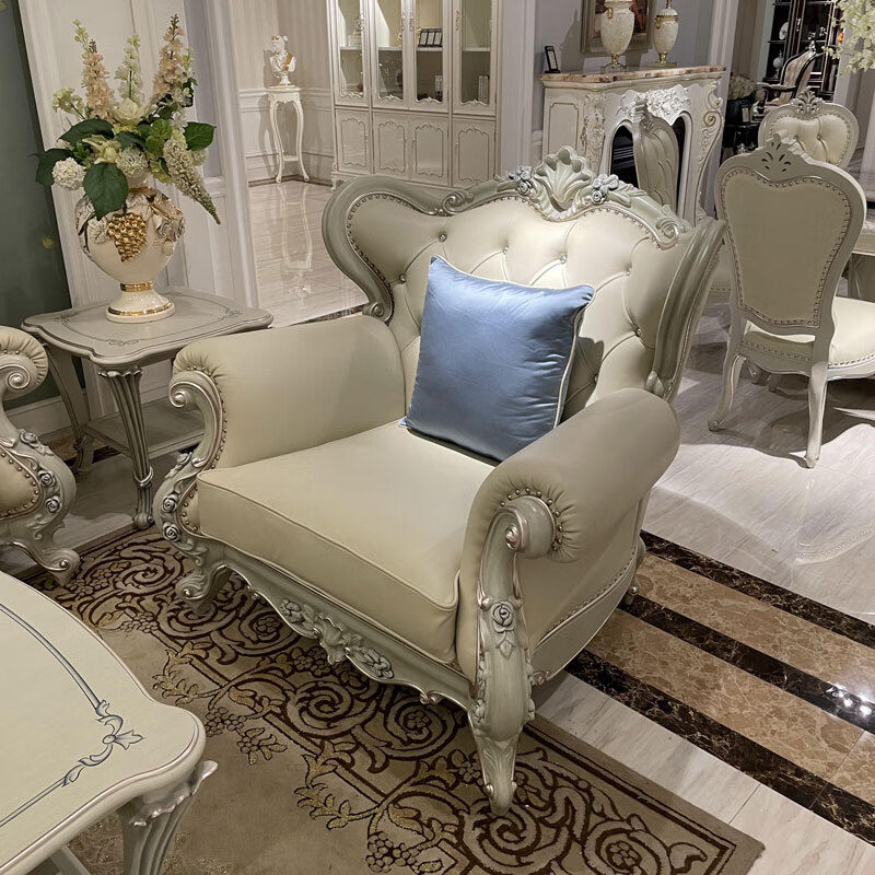 欧式真皮实木沙发法式简约轻奢新古典别墅大户型奢华蒂芙尼蓝家具