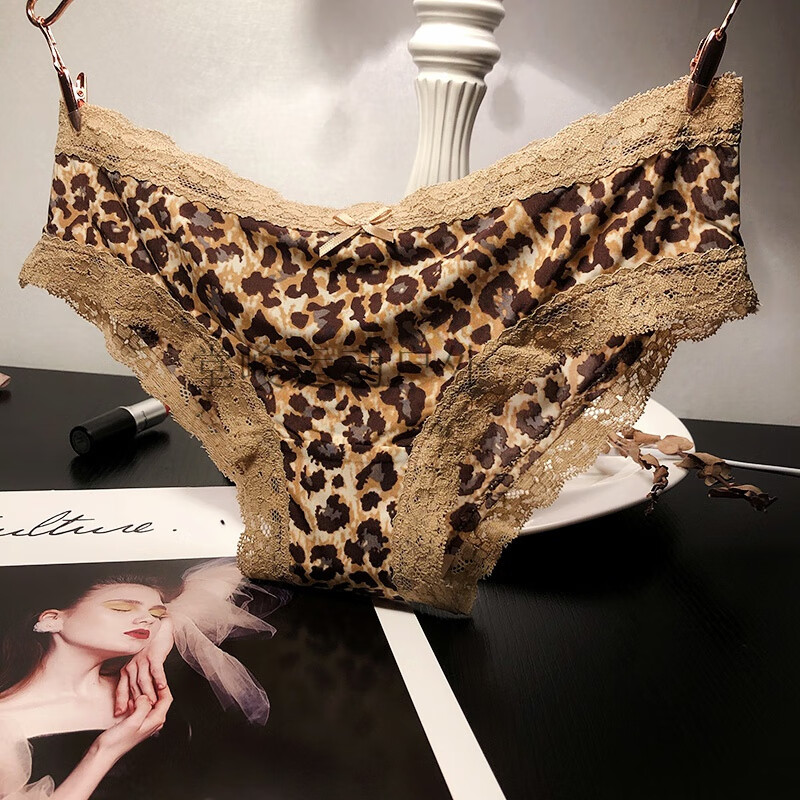 堂峻春夏薄款豹纹内裤舒适冰丝蕾丝边性感诱惑火辣低腰女 棕色 666 m