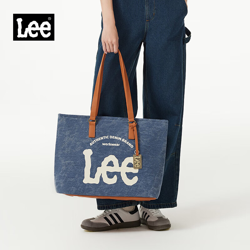 LEE2024新款大容量托特包单肩手提电脑包女士包包男女通勤大学生书包 经典热销款 水洗蓝