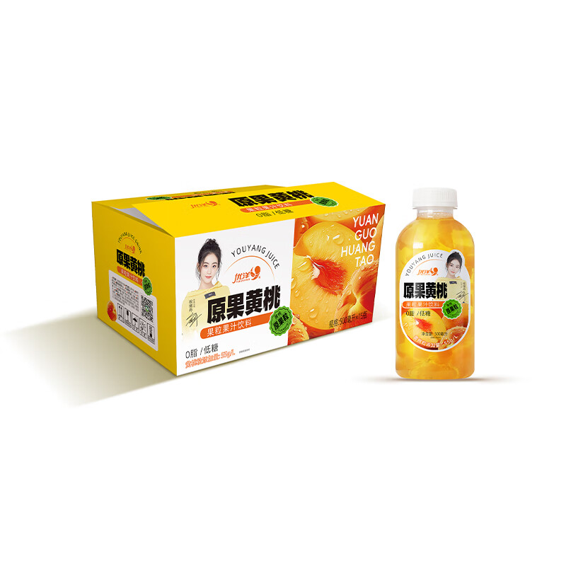 优洋原果葡萄黄桃菠萝0脂肪低糖500ml*15瓶整箱 原果黄桃500ml*15瓶