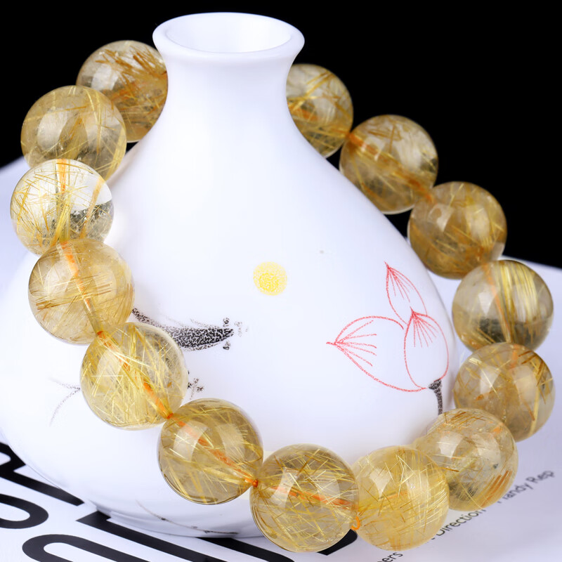 石玥珠宝金发晶手串手链 招财转运男女士款水晶玛瑙本命年礼物15-16mm