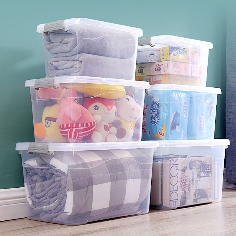家居透明收纳箱塑料大号杂物食品储物箱玩具衣服收纳盒 【三件套】小号*3 透明款