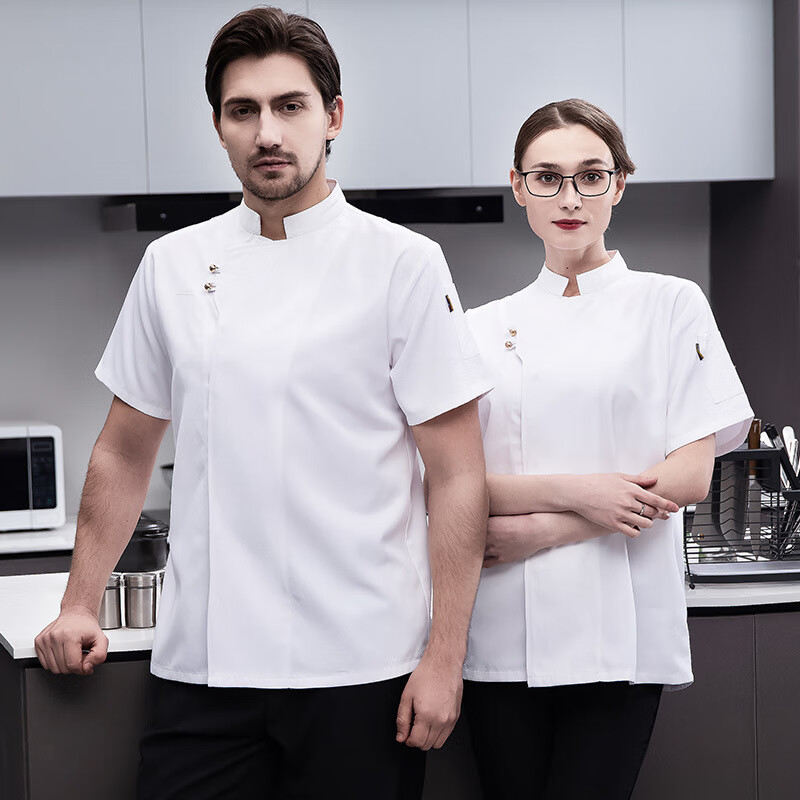 锐明凯厨师服短袖男中国风酒店餐饮饭店厨师工作服短袖套装亚麻透气网