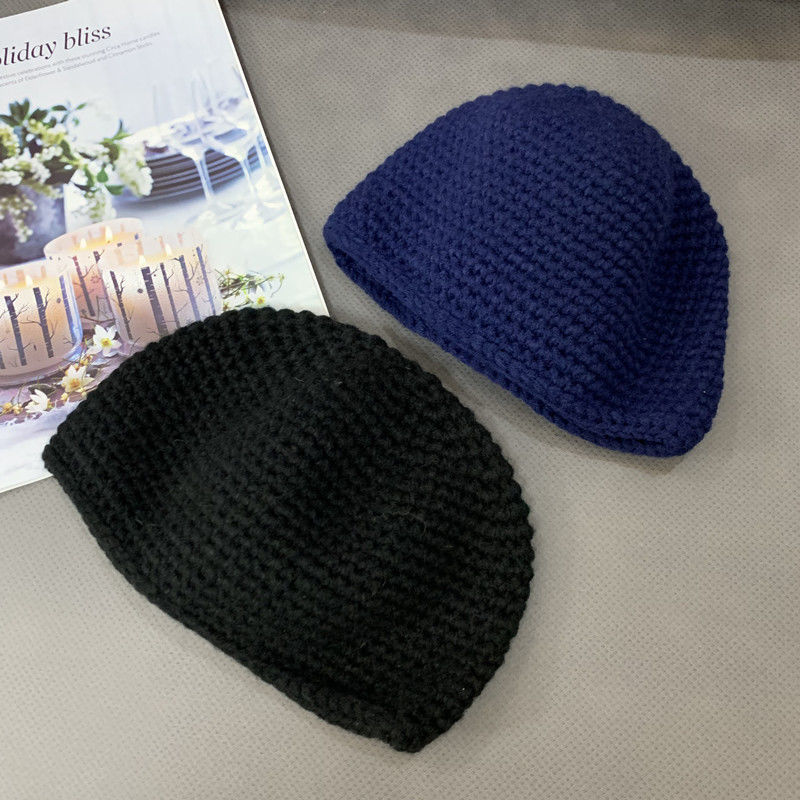 波琪针线帽手工钩针毛线无檐男女个性街头潮款和尚居士帽针织包头僧帽