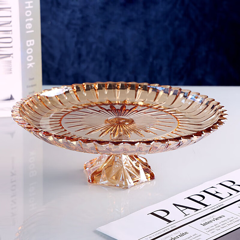 雅空创意水果盘ktv会所专用大号酒店自助展示盘玻璃果盘餐饮摆台 金色