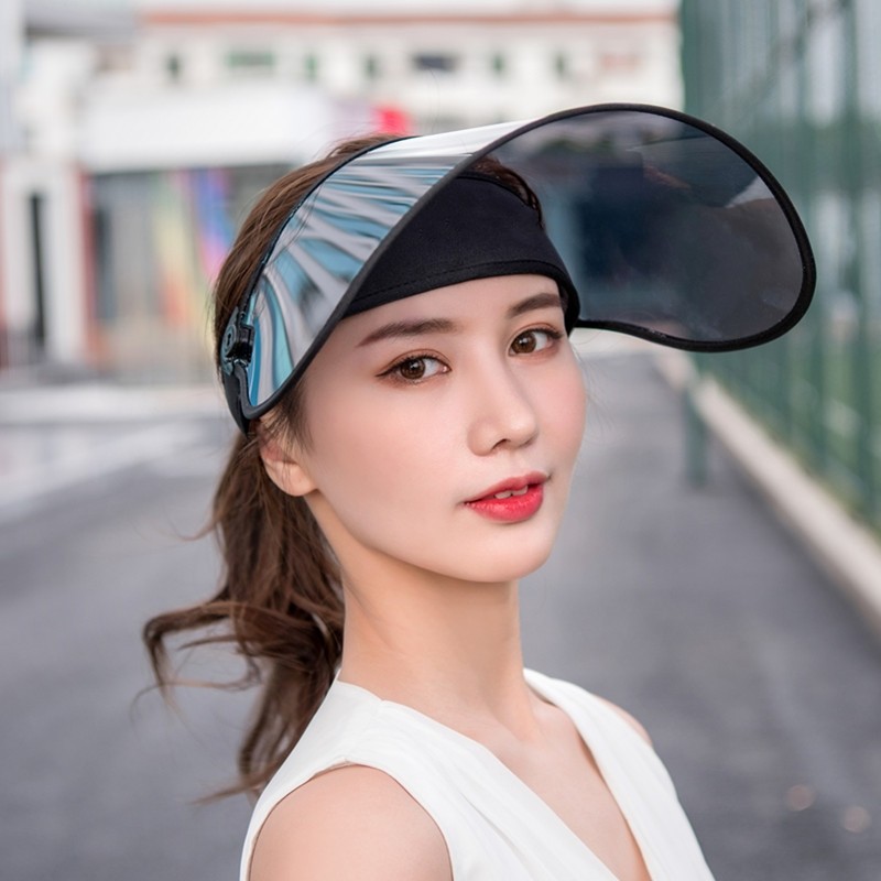 栀锦大镜片遮阳帽夏女士休闲太阳帽防飞沫空顶帽透气大沿帽骑行帽子 黑色 适合56-58cm头围左右