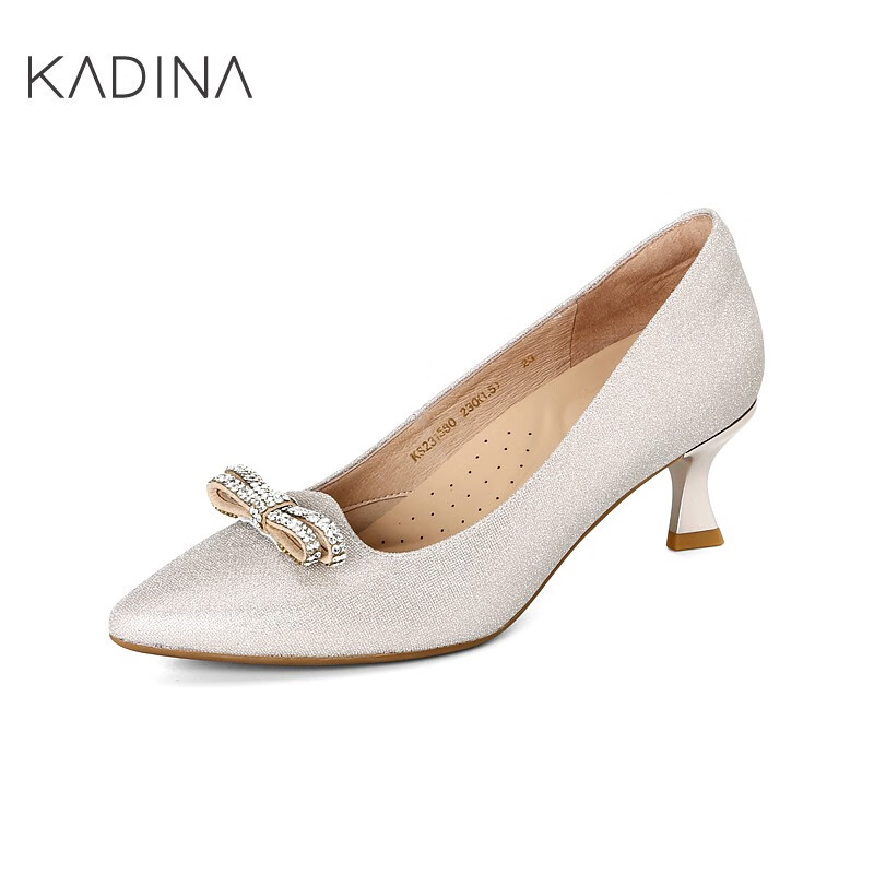 卡迪娜23年春季新款水钻增高女鞋经典高跟时装鞋女单鞋KS231580 粉金色 36