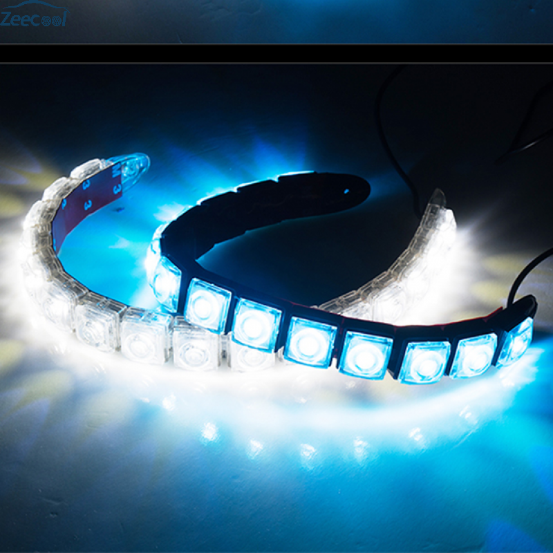 遥绾惜汽车LED日行灯改装日间行车灯指导安装弯曲中网灯通用高亮防水12V 白壳 10灯珠【白光】一对