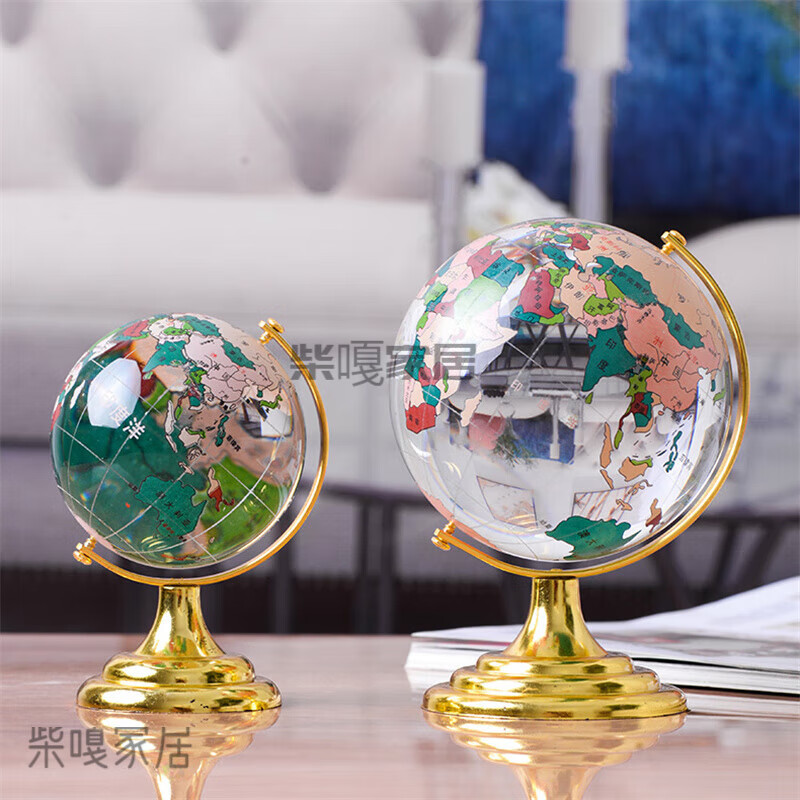 猎卡威 大小号透明水晶球地球仪摆件彩色中文家居办公室装饰品办公 大号水晶彩色地球仪