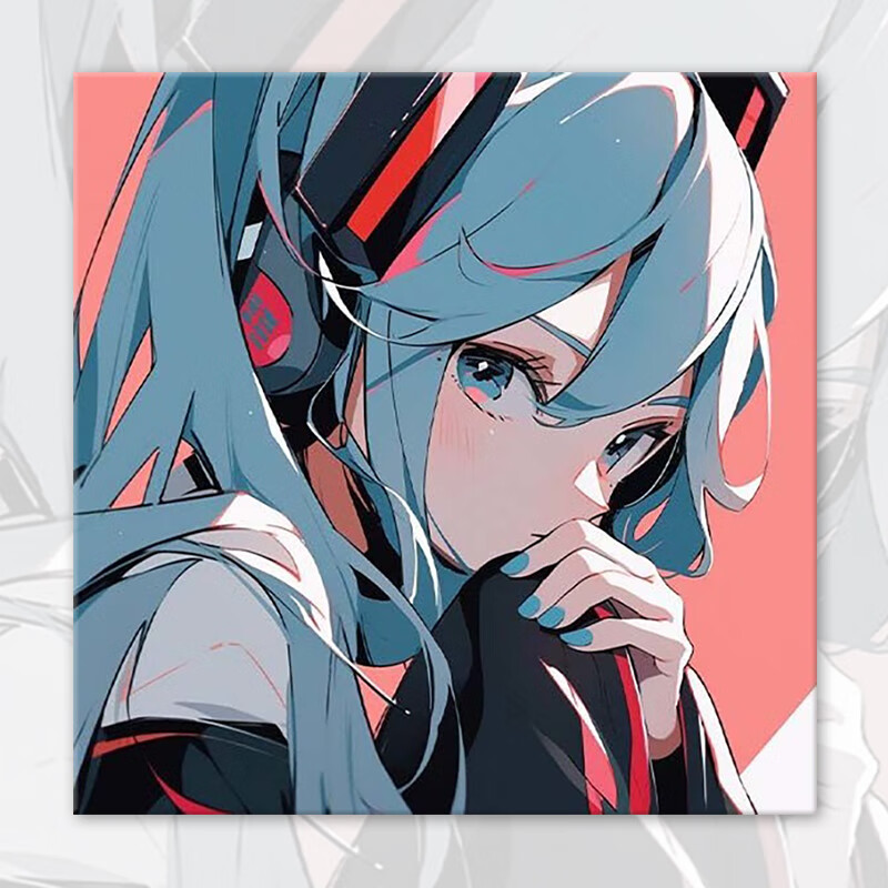 初音未来diy数字油画填充涂色手绘卡通动漫二次元丙烯油彩装饰画