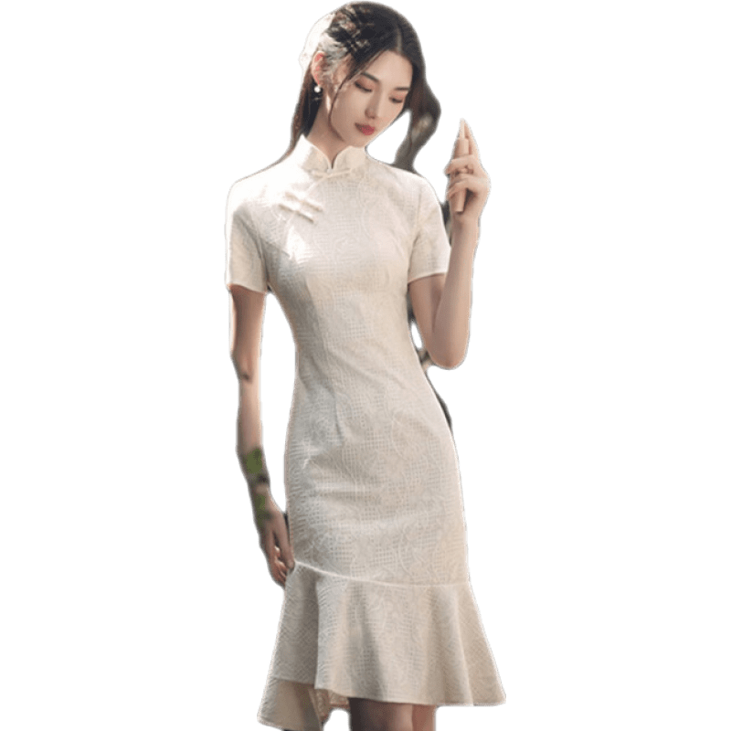 改良版连衣裙年轻款少女2021年日常可穿时尚中国风复古旗袍女香槟色s