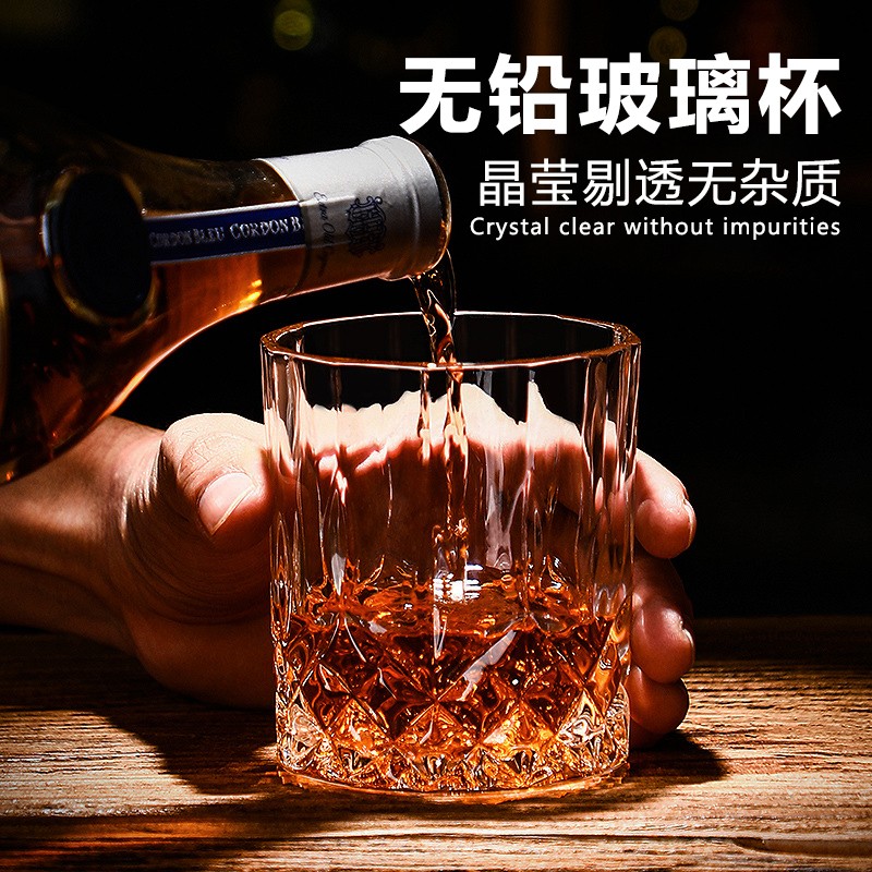 威士忌酒杯家用复古水晶玻璃洋酒杯创意ins风八角啤酒杯酒吧套装 280