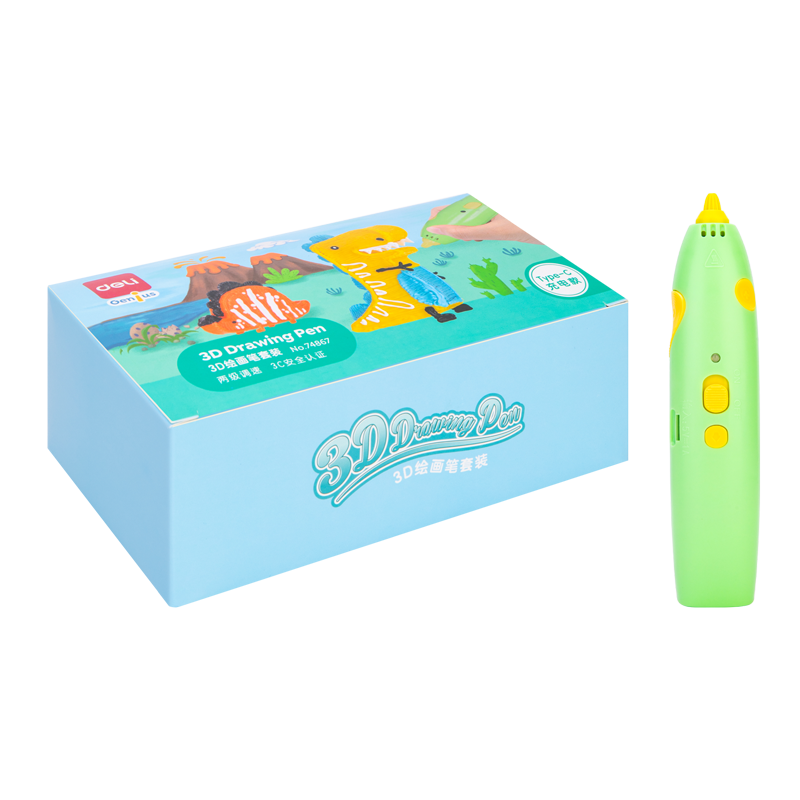 得力(deli)3D打印笔 无线低温3D绘画笔智能打印笔 启蒙创意绘画玩具 儿童生日礼物男孩女孩 绿色款(附3色耗材)六一儿童节礼物74867