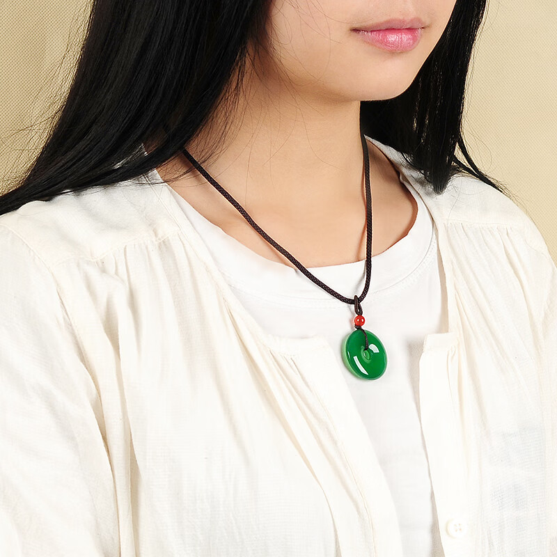 古甄轩天然冰种绿玉髓平安扣吊坠 男女款玉石怀古颈饰玉佩玉坠子项链玉扣