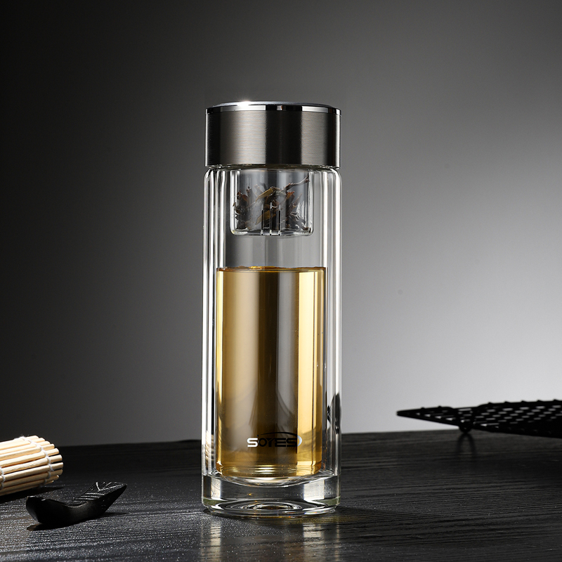 soyes索野高档玻璃杯男士商务双层女士透明水杯茶水分离泡茶杯 经典