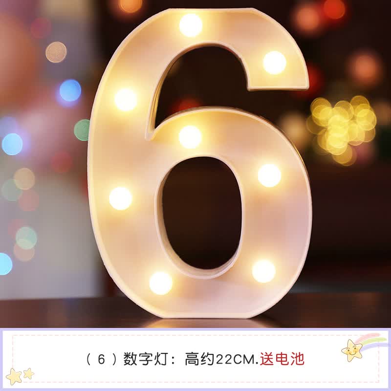 生日节庆饰品led字母灯生日快乐趴体布置派对场景装饰 后 数字灯6 送