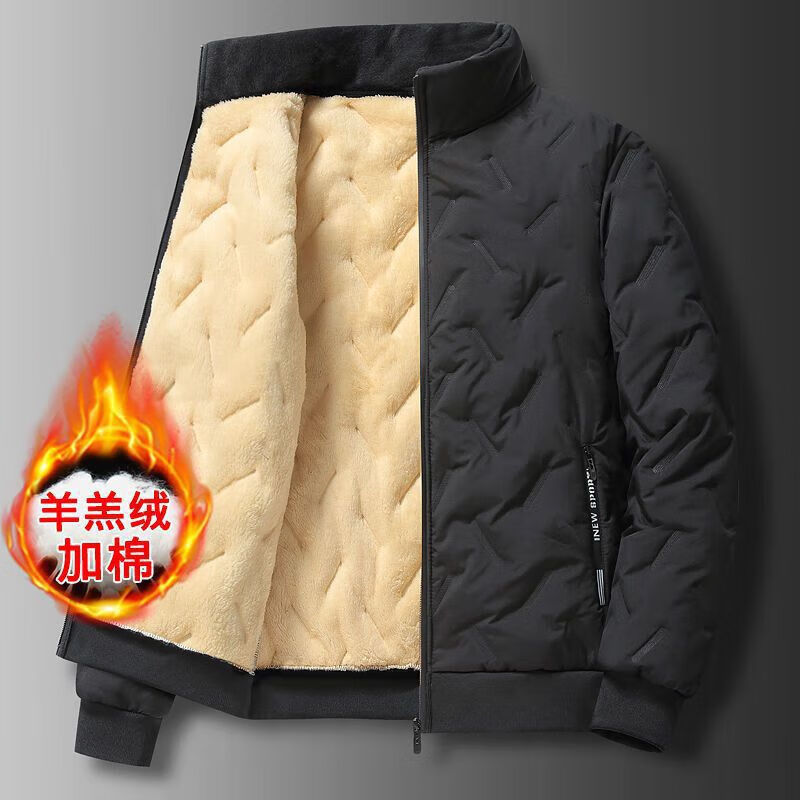 卡柏奇男士棉服外套韩版常规冬季立领加绒加厚大码男装保暖 棉服【黑色】 L95-110斤