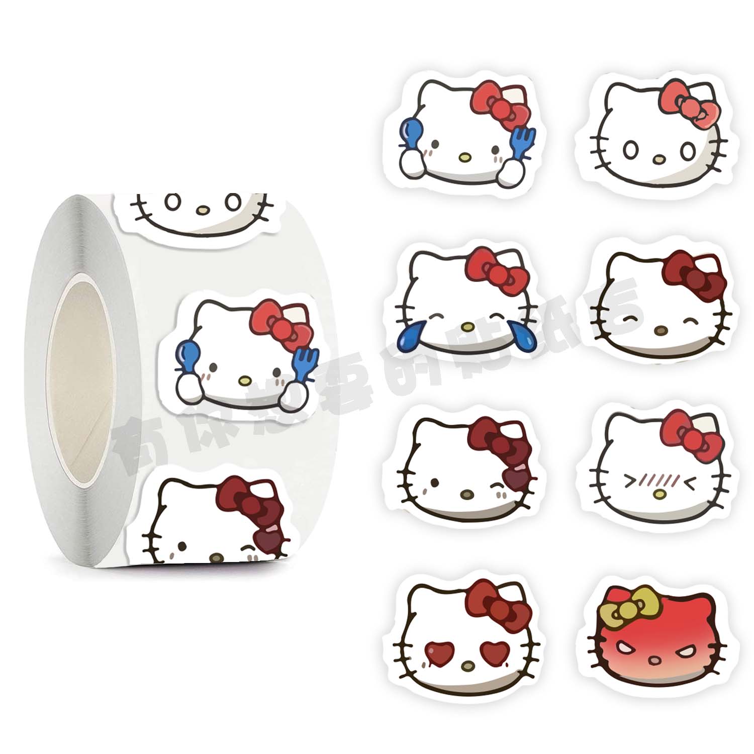 500贴/卷凯蒂猫hollekitty表情包异形包边贴纸可爱手账奖励装饰贴