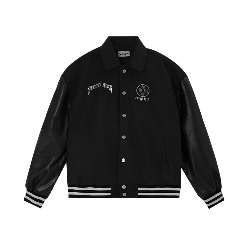 鹿家门招财进宝重磅棒球服男安可拉红秋季外套宽松健身夹克男 黑色 3XL 200-240斤